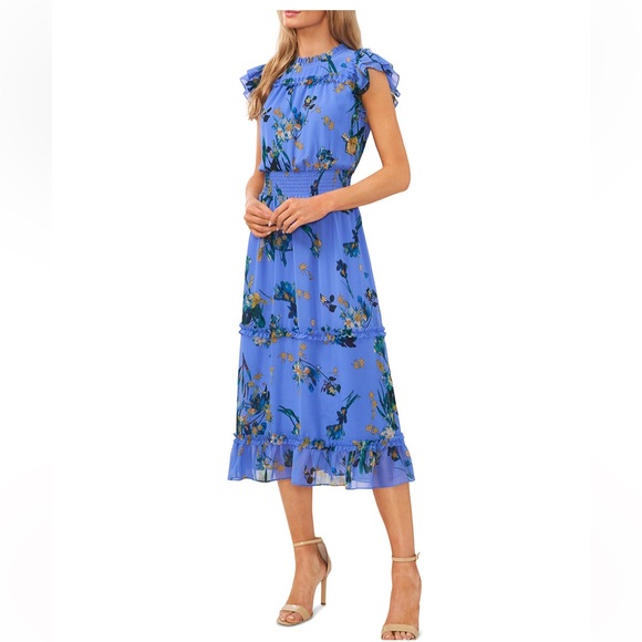 CeCe Women's Sleeveless Smocked-Waist Floral Midi Dress | Size M - Picture 1 of 10